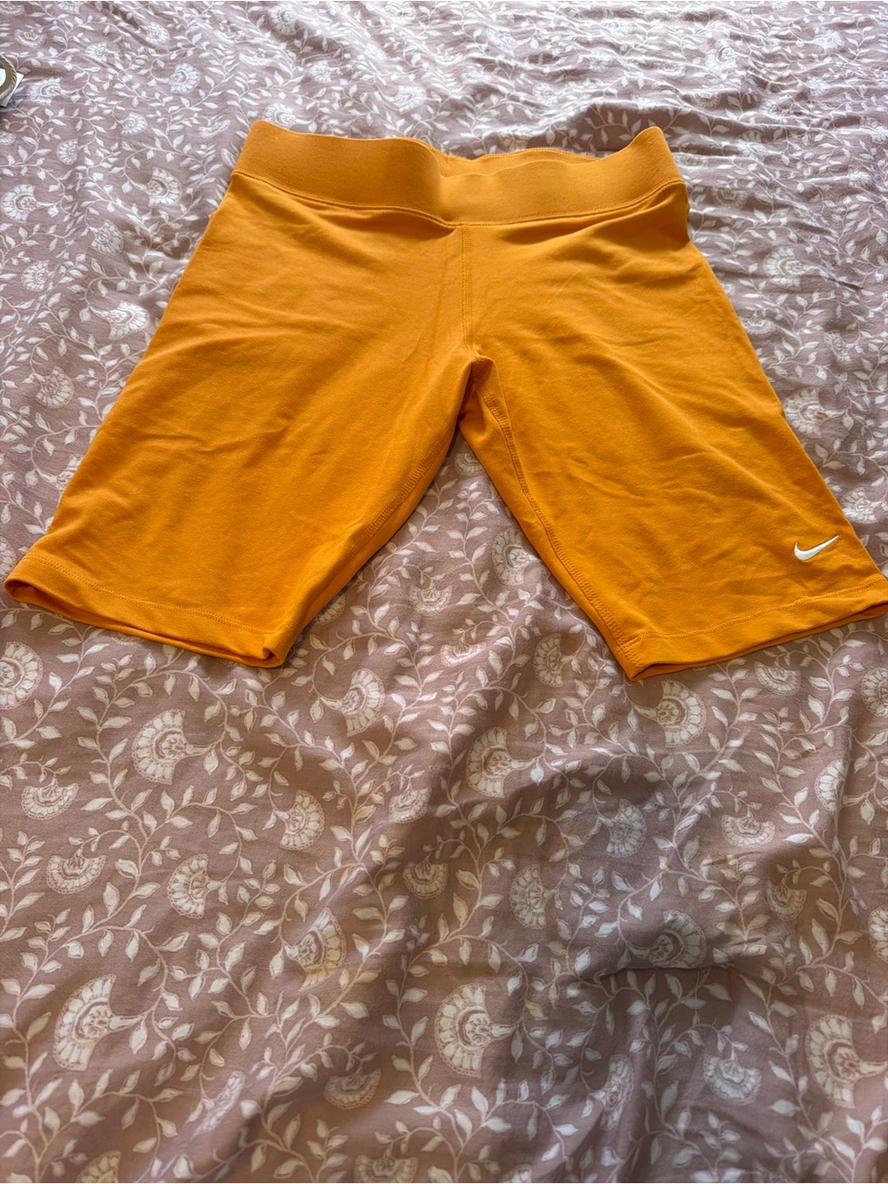 Nike Orange Stretch Biker Shorts with White Swoosh